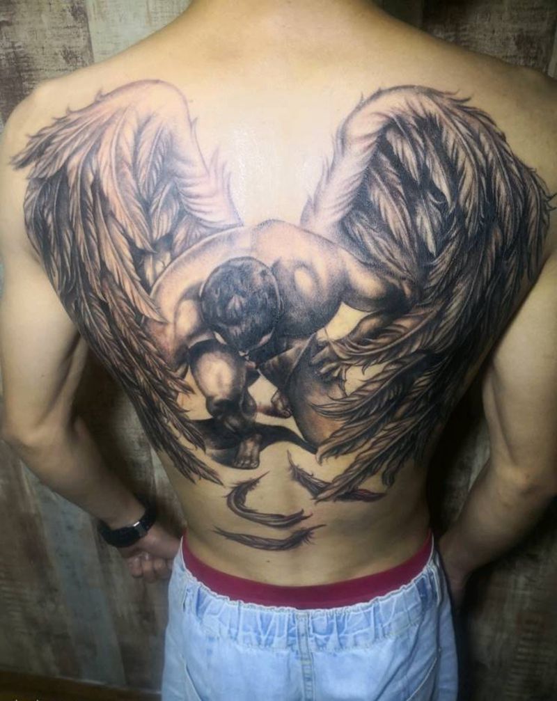 天使纹身图片_欧美写实纹身图案