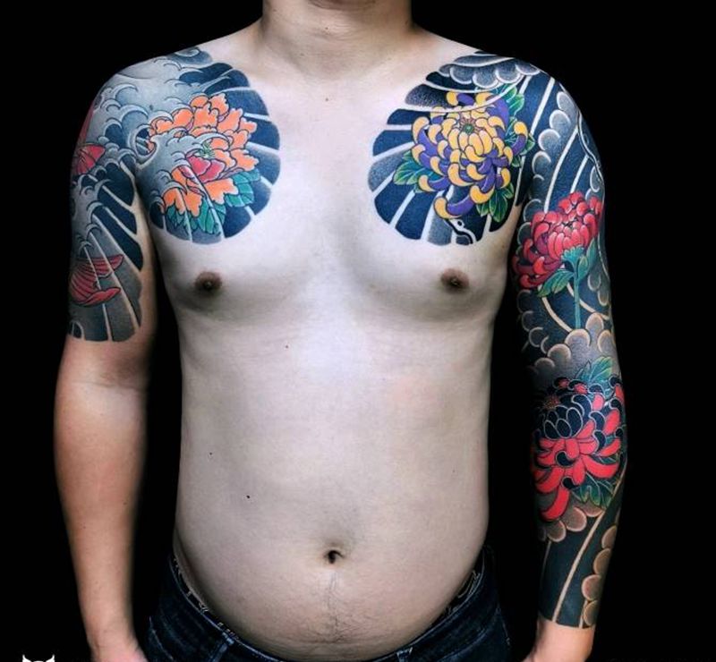 日式花臂纹身图片_手臂手部老传统花臂日式花臂纹身图案