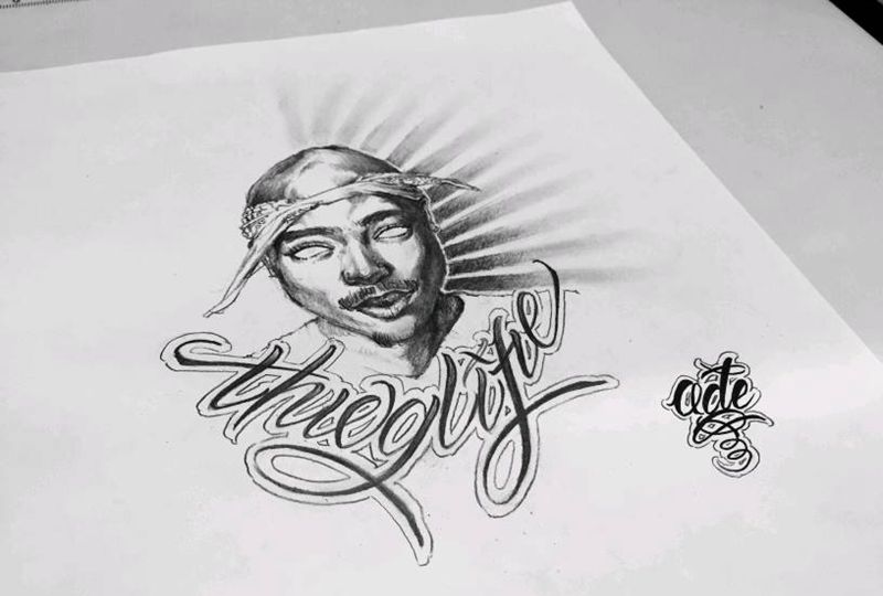 2pac纹身图片_花体字纹身图案