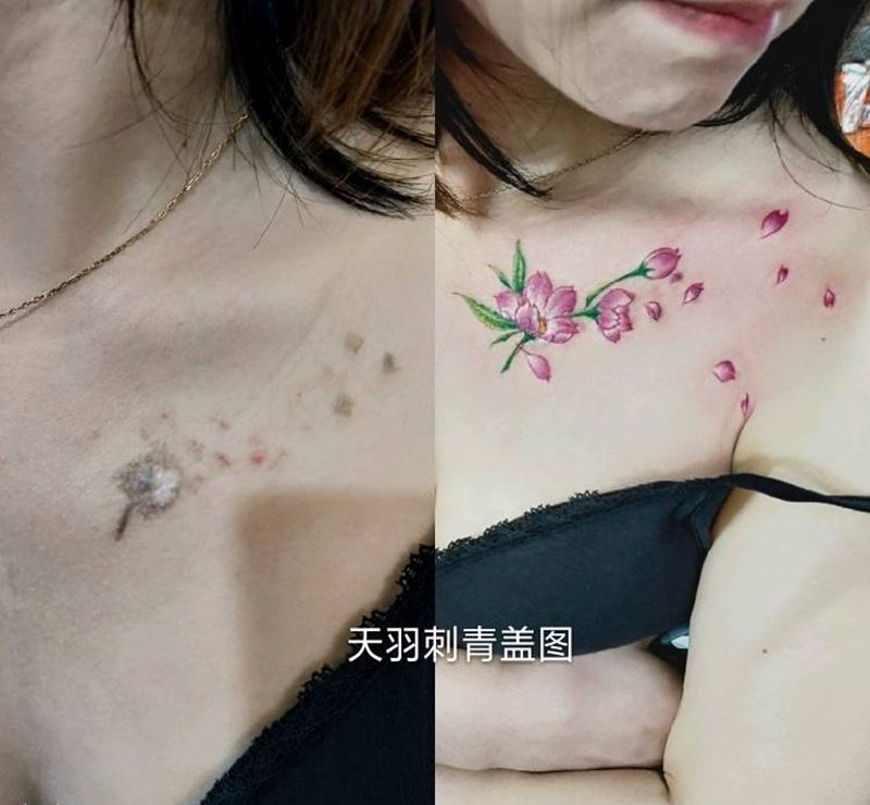 遮盖旧图纹身图片_胸部纹身图案