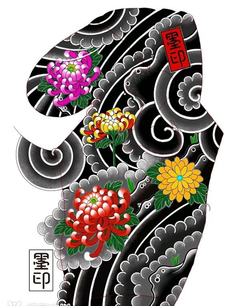 花臂遮盖设计图纹身图片_手臂肩部老传统花臂遮盖花臂设计稿纹身图案