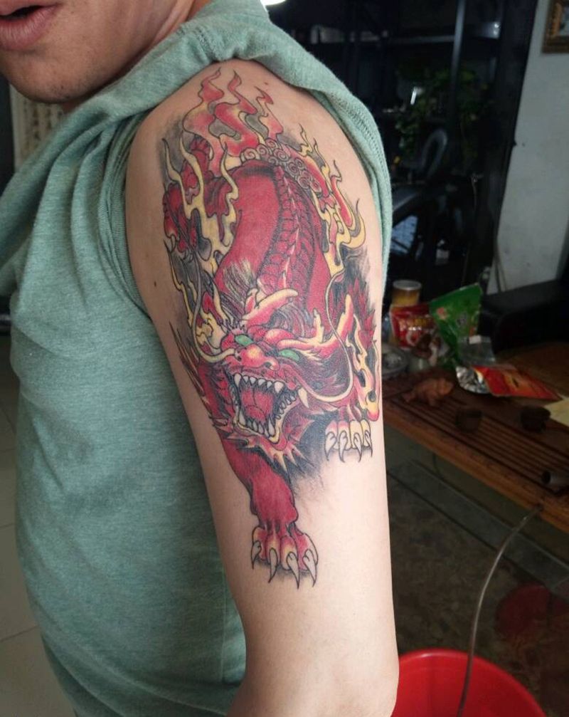 本店恢复后作品“火麒麟”纹身图片