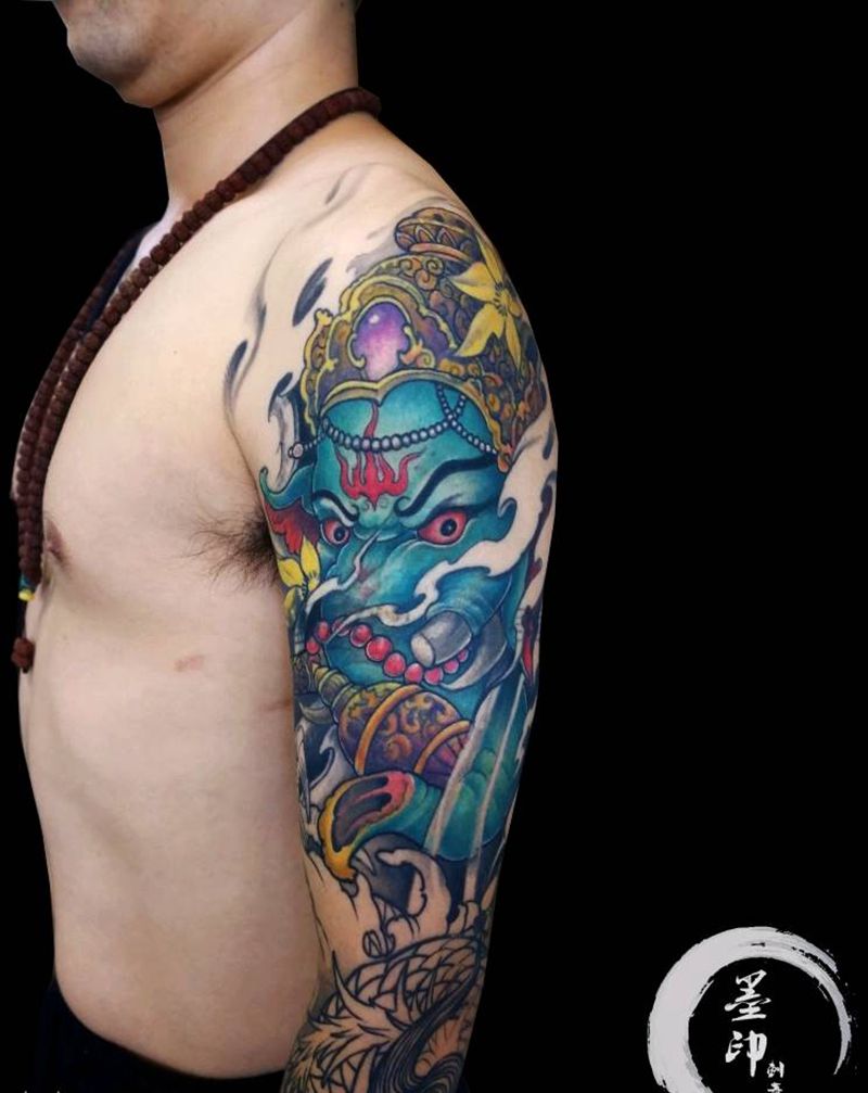 象财神【修改】纹身图片_肩部手臂新传统象财神象修改纹身图案