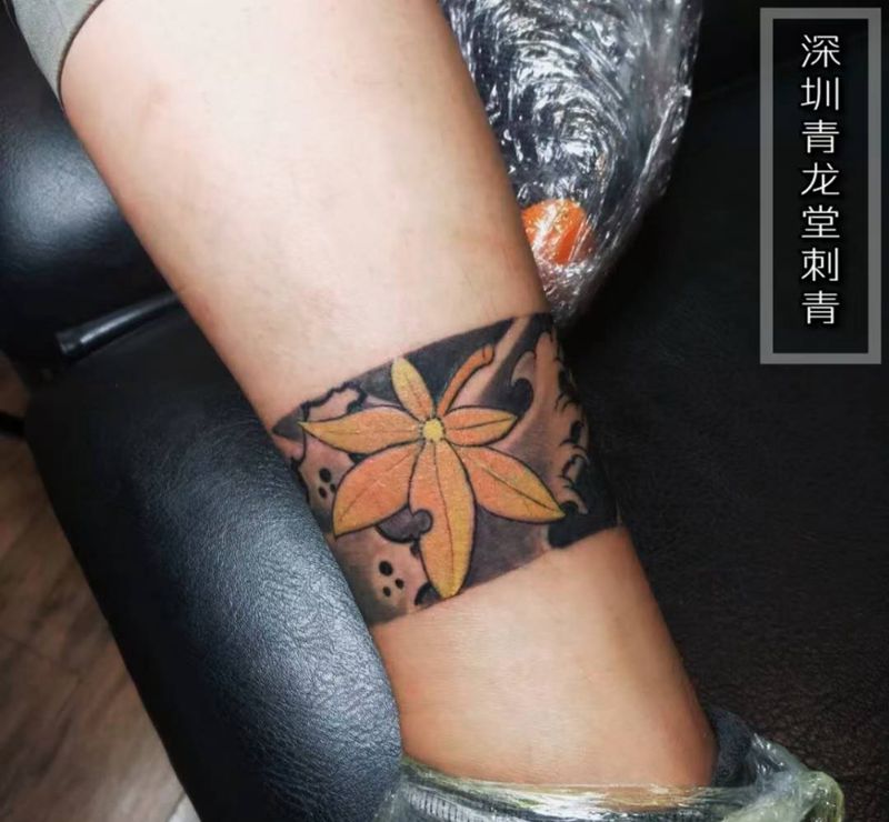 脚环纹身图片_腿部新传统纹身图案