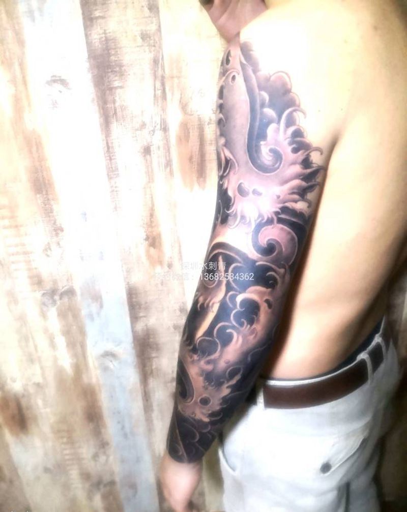 日式浪花臂纹身图片_手臂纹身图案