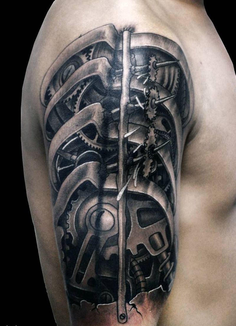 机械臂纹身图片_手臂新传统机械臂纹身图案