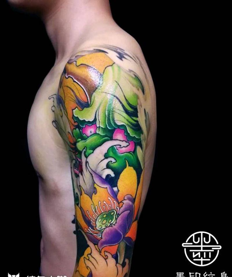 般若纹身图片_肩部手臂新传统彩色般若纹身图案