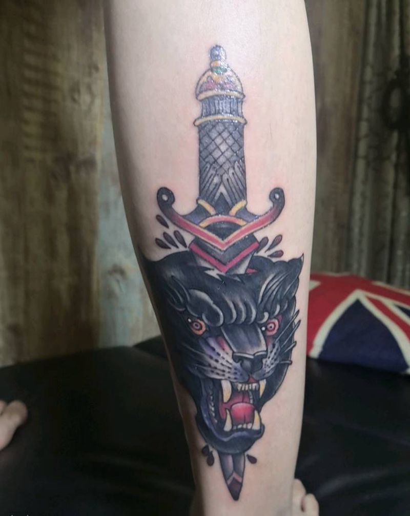 黑豹纹身图片_Old School纹身图案