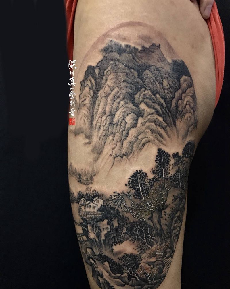 山水纹身图片