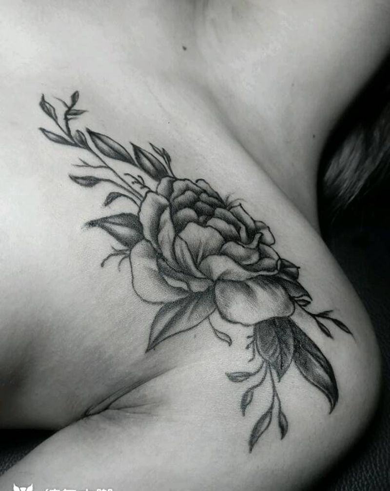 花纹身图片_肩部清新静物成品纹身图案