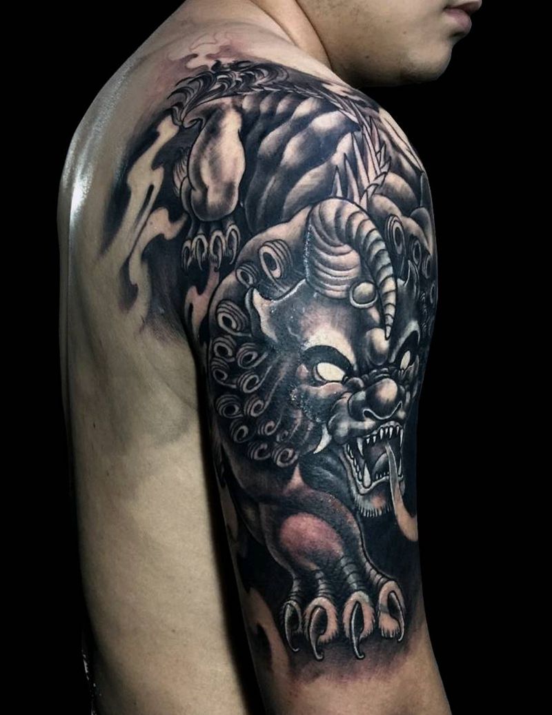 貔貅 遮盖图纹身图片_手臂新传统貔貅纹身图案