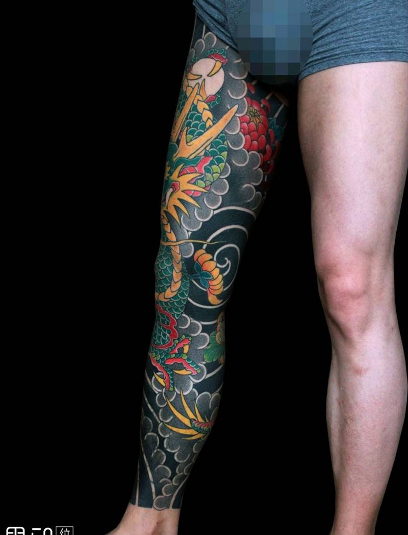 日式包腿龙【恢复】纹身图片_腿部脚部老传统新传统包腿龙日式包腿花腿纹身图案