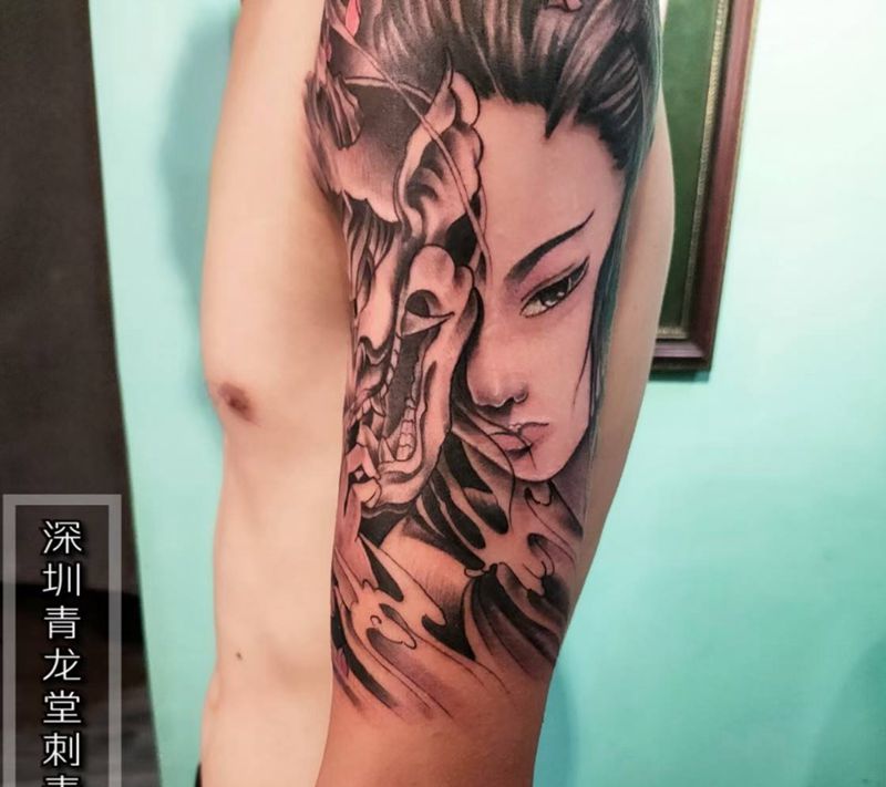 艺妓纹身图片_手臂新传统纹身图案