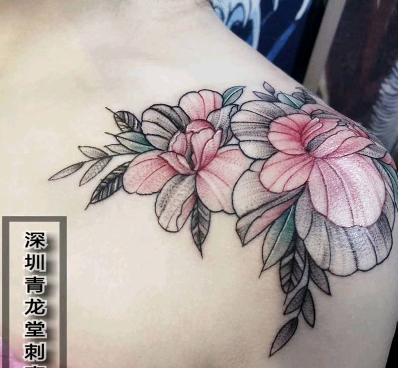 肩花,纹身图片_肩部点刺新传统纹身图案