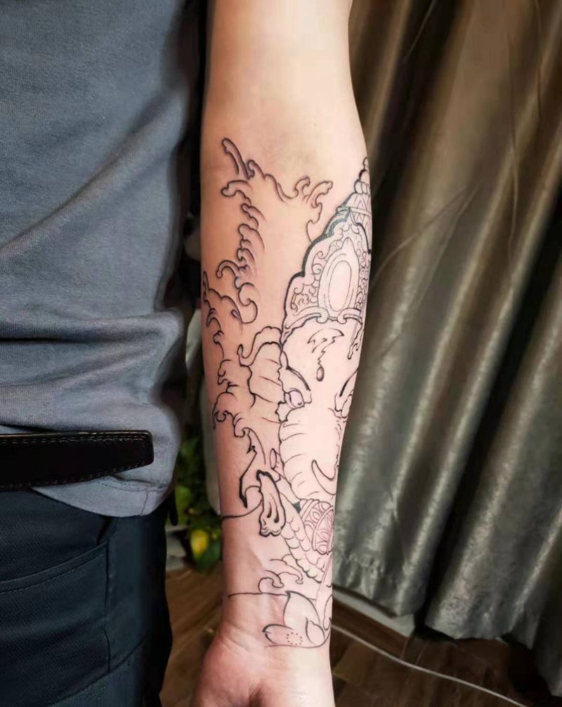象神未完纹身图片_手臂新传统纹身图案