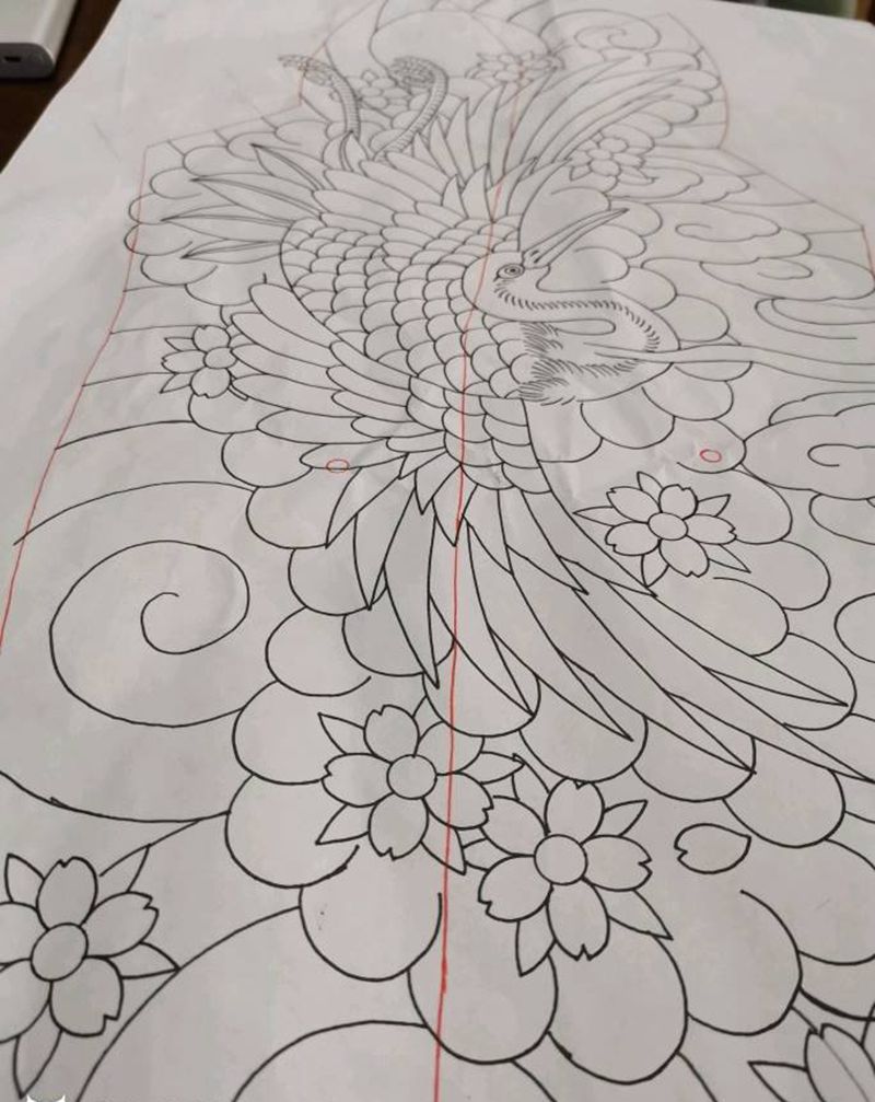 花臂設計稿【鶴】纹身图片_手臂老传统日式花臂花臂鹤鹤纹身图案
