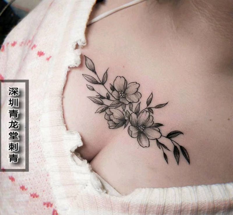 素花纹身图片_手部胸部点刺新传统纹身图案