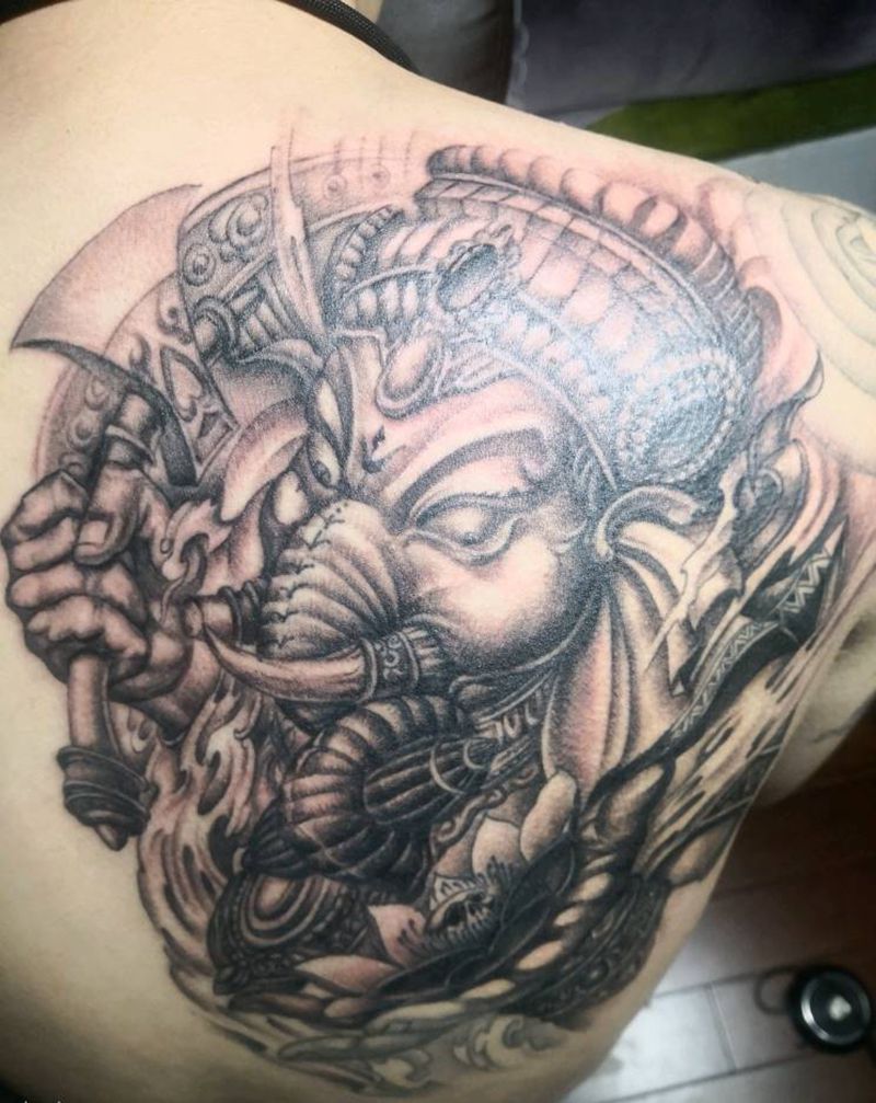 象神纹身图片_背部老传统纹身图案