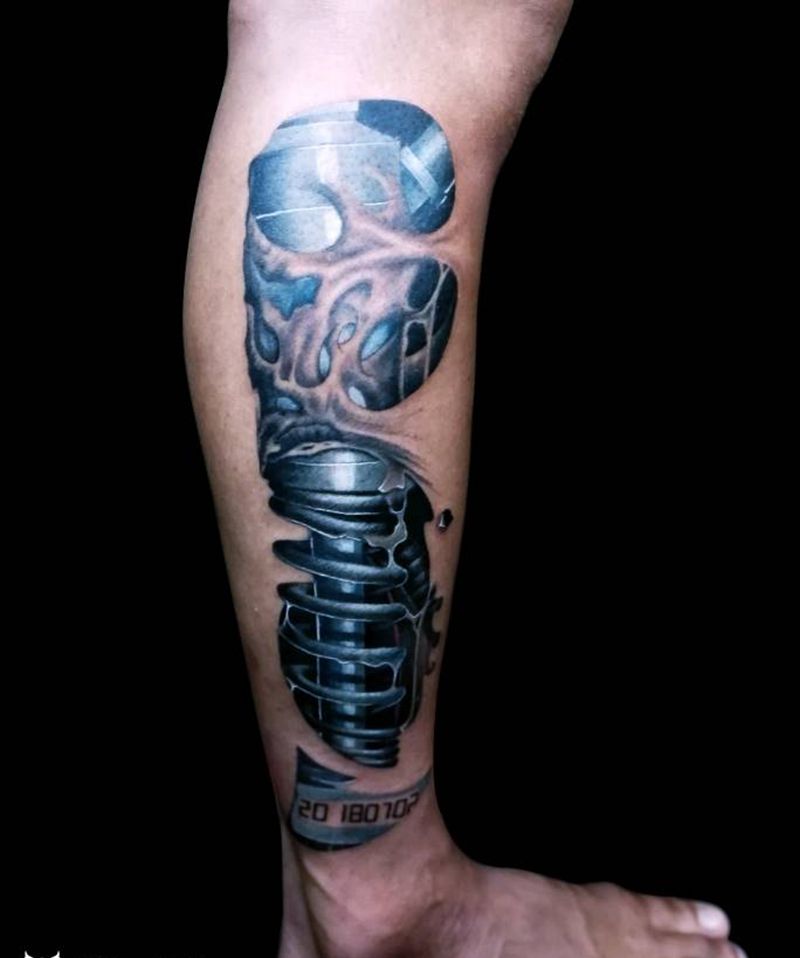 机械退纹身图片_腿部脚部新传统机械臂机械纹身图案