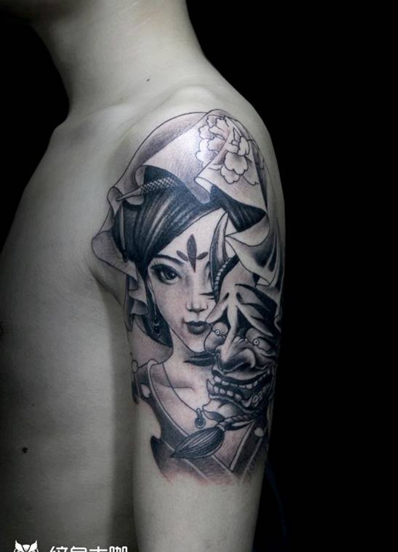 艺妓纹身图片_肩部手臂新传统艺妓纹身图案