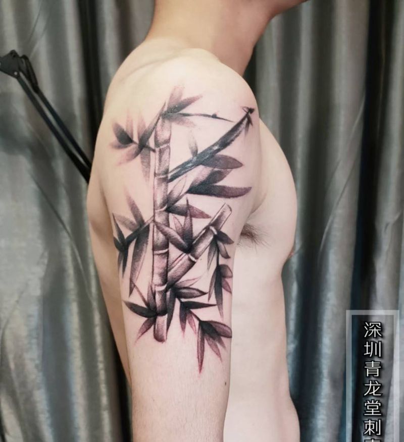 竹子纹身图片_手臂水墨纹身图案