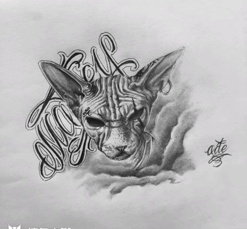 斯芬克斯纹身图片_欧美写实花体字纹身图案