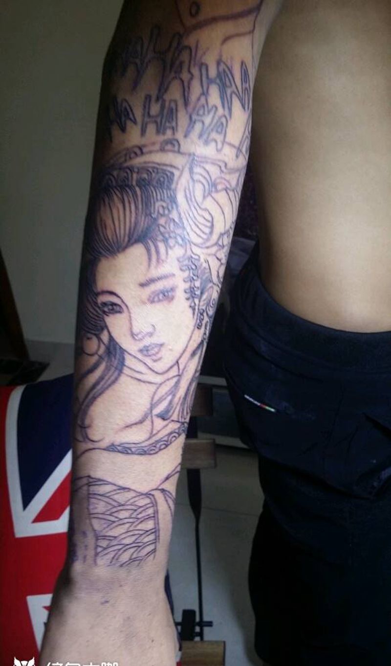 艺妓割线纹身图片