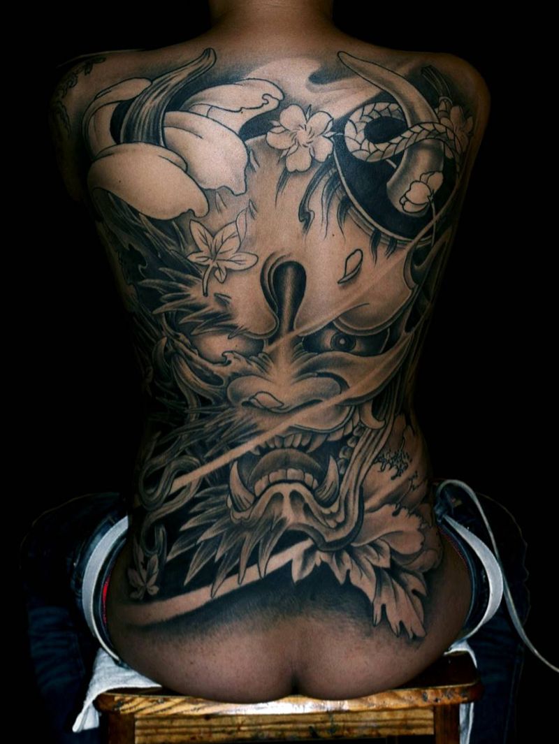 一念之间 般若纹身图片_背部新传统老传统一念之间善恶般若纹身图案