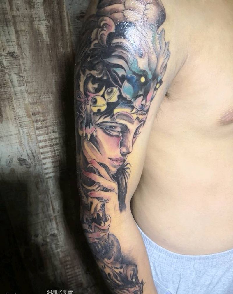 欧美小花臂纹身图片