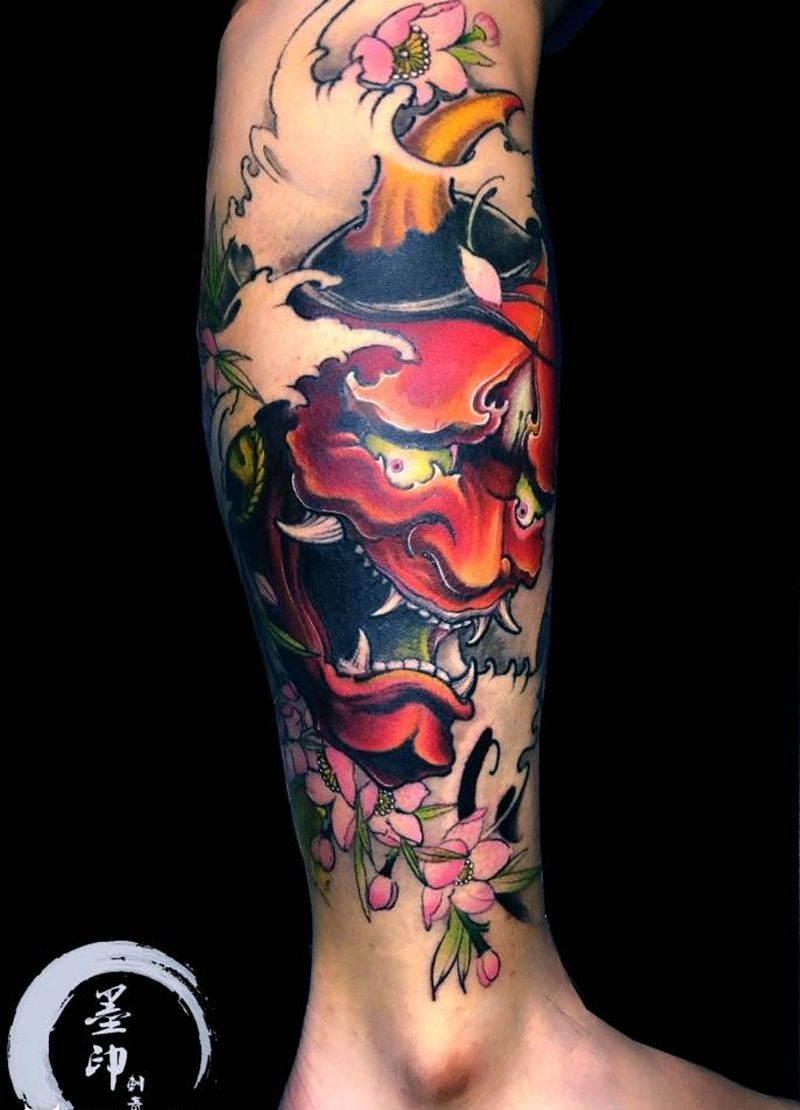 般若纹身图片_腿部脚部新传统般若纹身图案