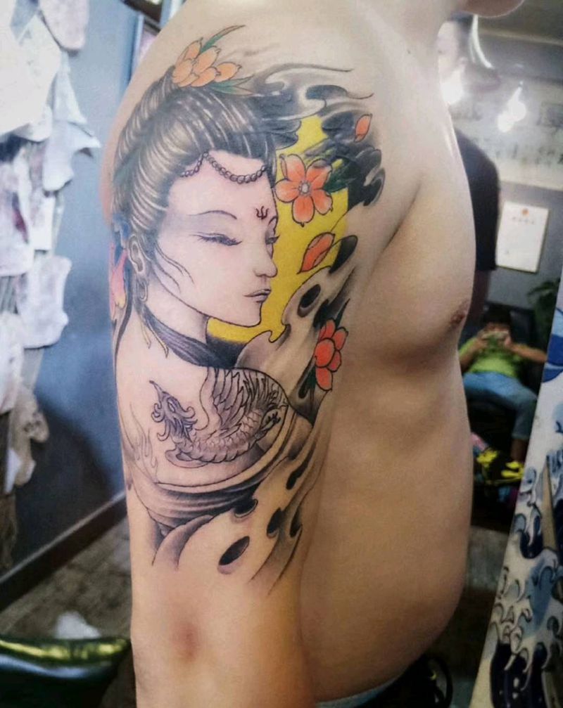 恢复后的艺妓纹身图片_手部新传统纹身图案