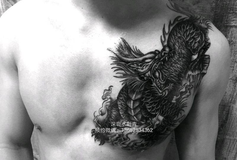 麒麟纹身图片_胸部纹身图案