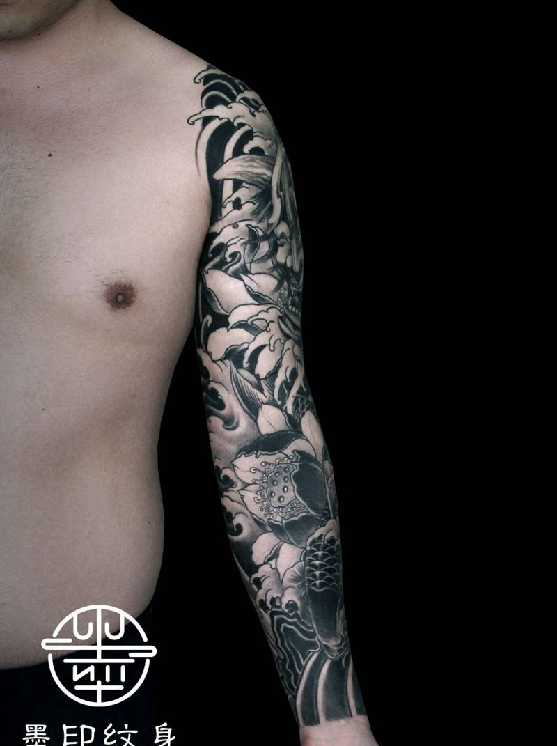 花臂纹身图片_新传统花臂鲤鱼花臂般若般若纹身图案