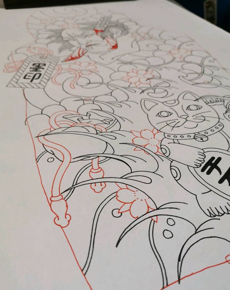 日式花臂 设计稿纹身图片_肩部手臂老传统纹身图案