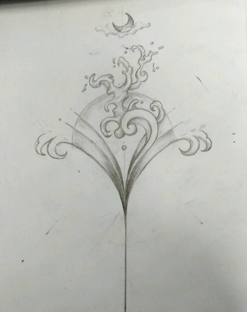 鳞花纹身图片_背部腿部手部清新原创手稿纹身图案