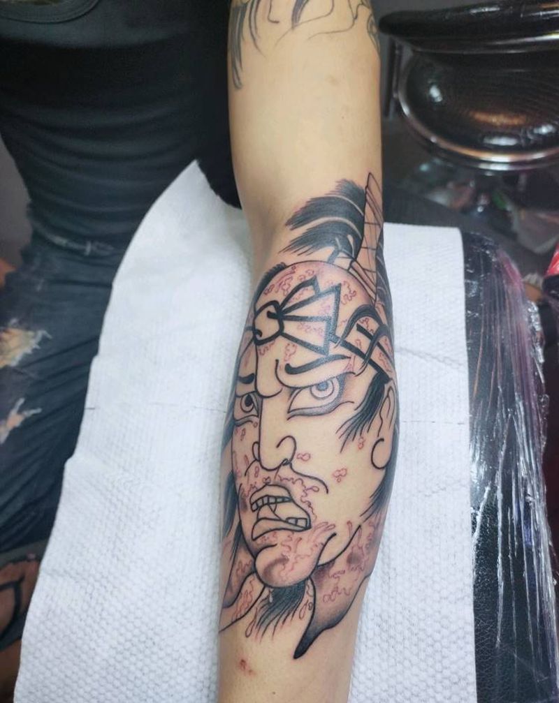 日式生首纹身作品纹身图片_手臂手部老传统纹身图案