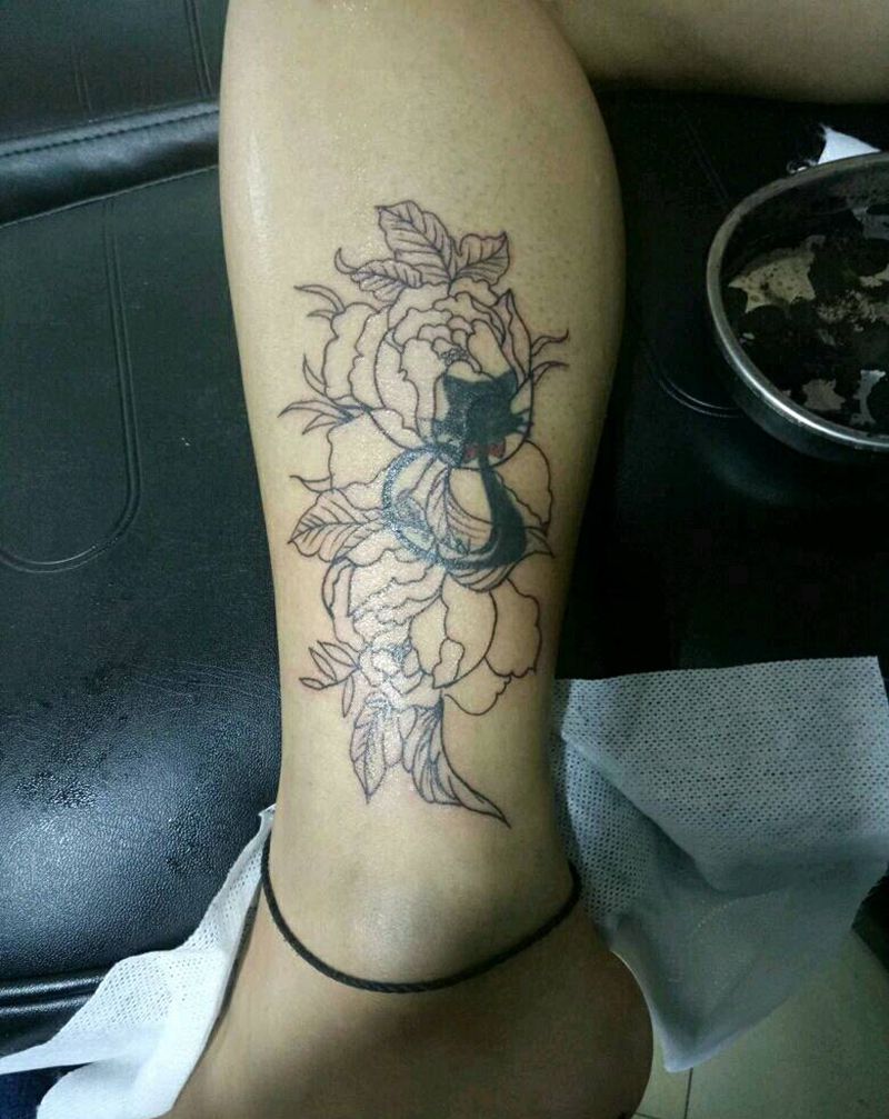 花，遮盖猫咪纹身图片