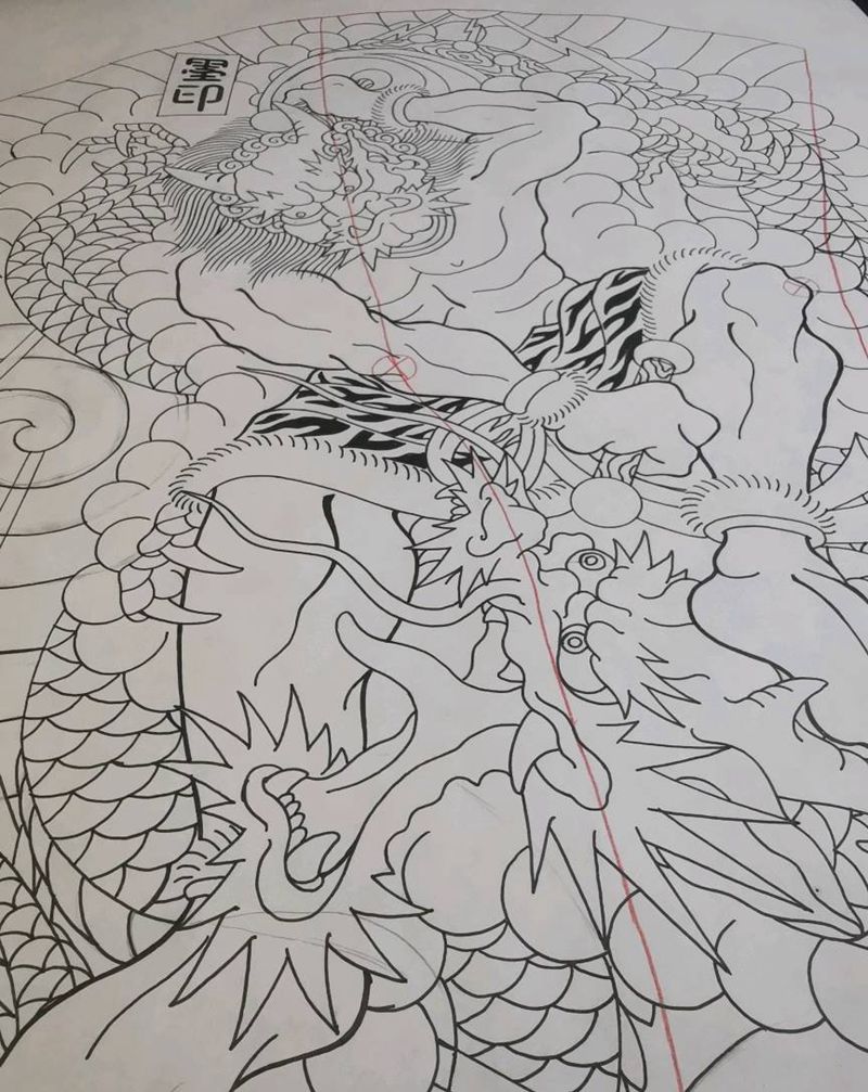 日式花腿 设计稿雷神纹身图片_腿部脚部老传统日式老传统雷神日式花腿纹身图案