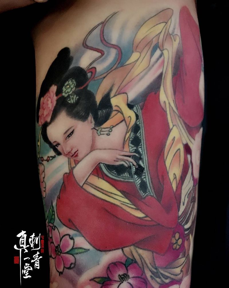 天女散花局部纹身图片