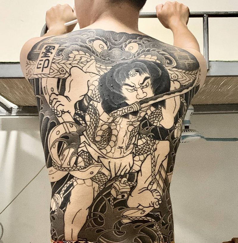 半成品纹身图片_背部老传统张顺日式满背纹身图案