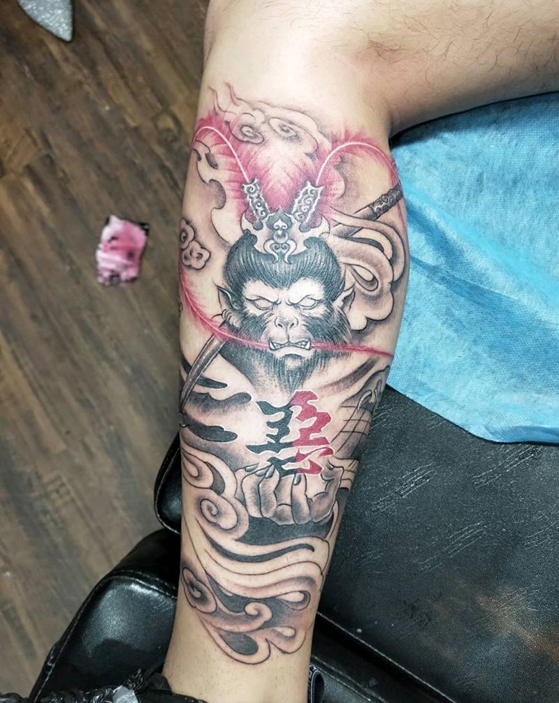 原创美猴王纹身图片_腿部纹身图案