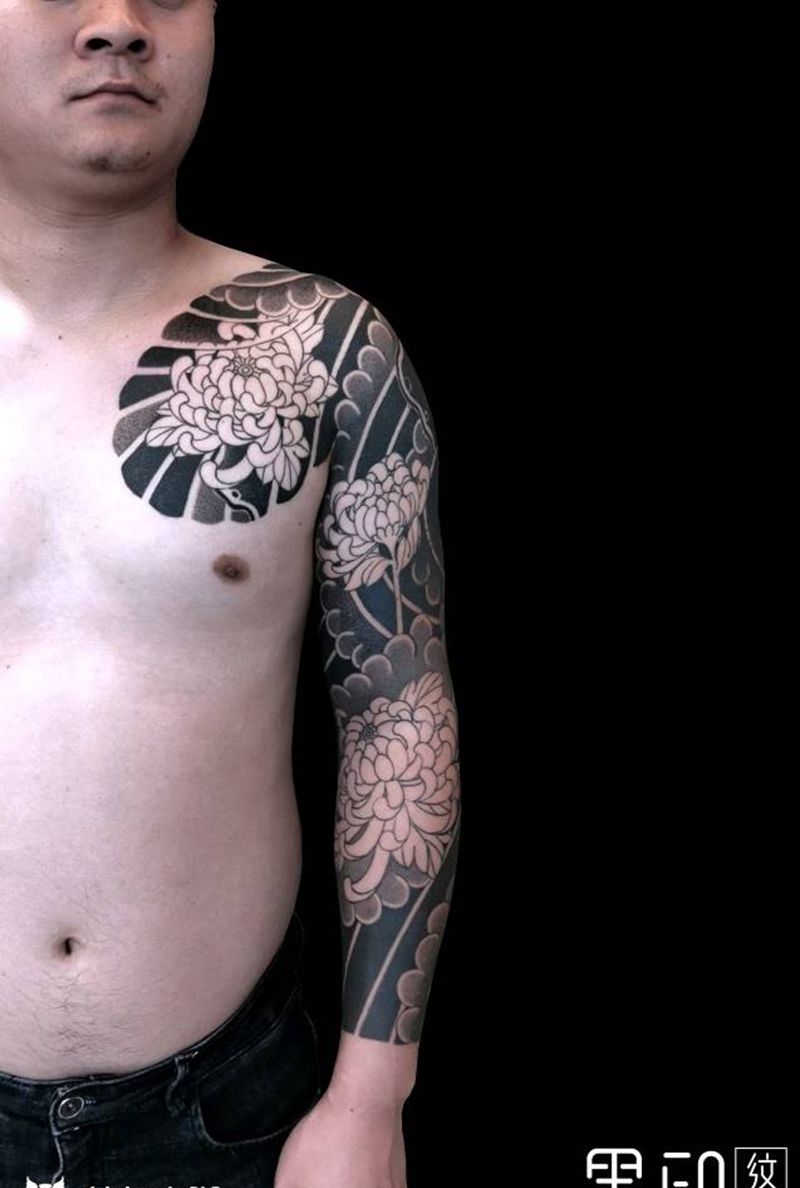 日式老传统纹身图片_手臂老传统新传统日式花臂花臂遮盖纹身图案