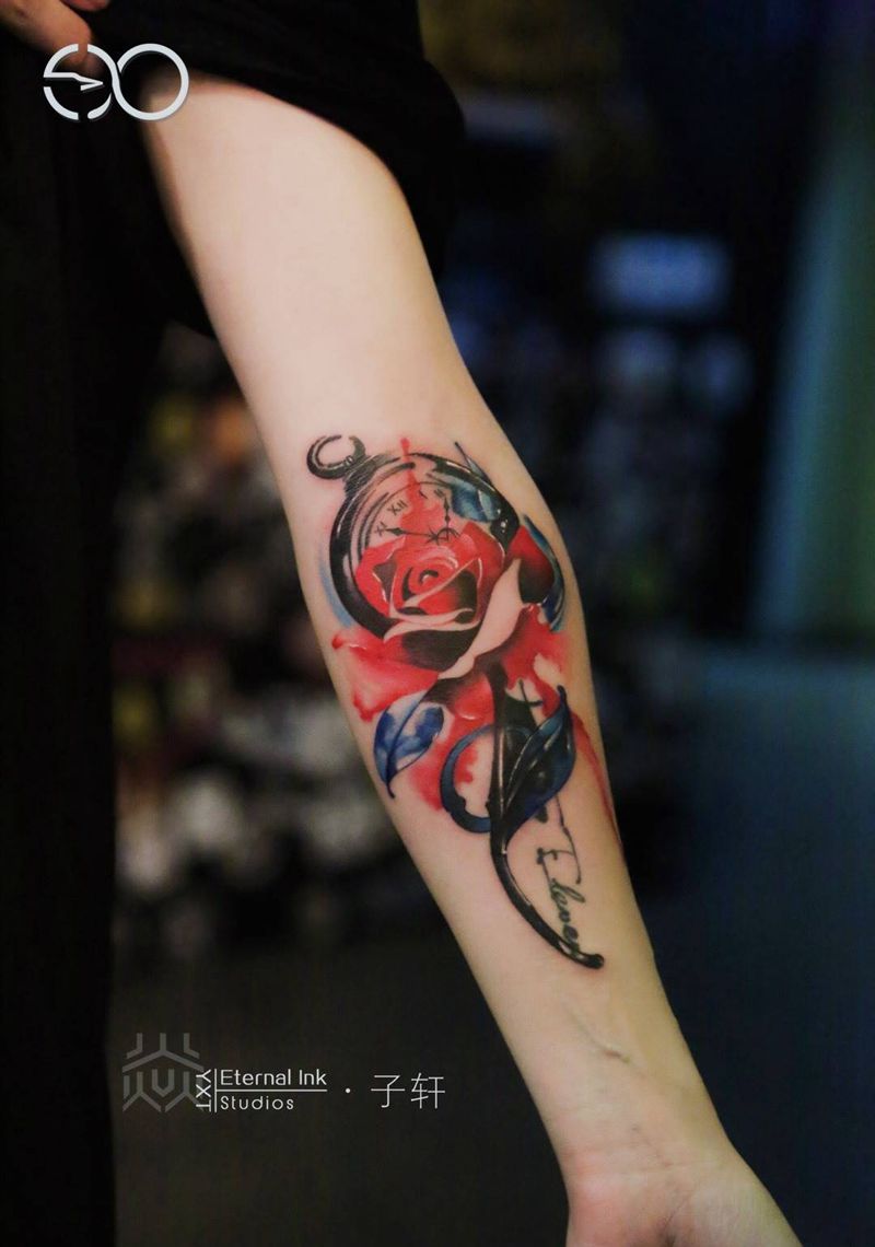「永恒的爱情」纹身图片_手部手臂水墨水彩纹身图案