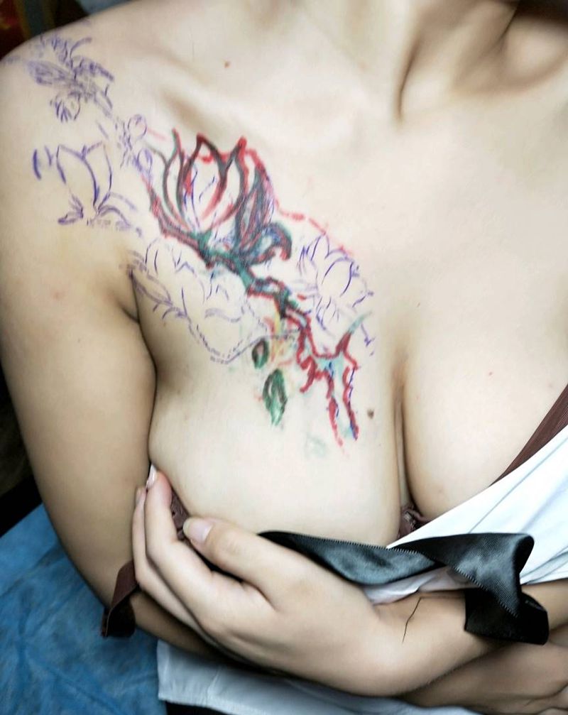 盖图纹身图片_胸部纹身图案