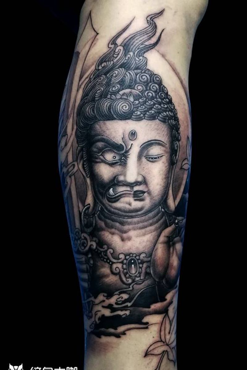 一念之间纹身图片_腿部手臂新传统一念之间善恶纹身图案