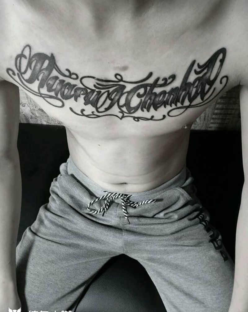 花胸纹身图片_胸部字符成品纹身图案