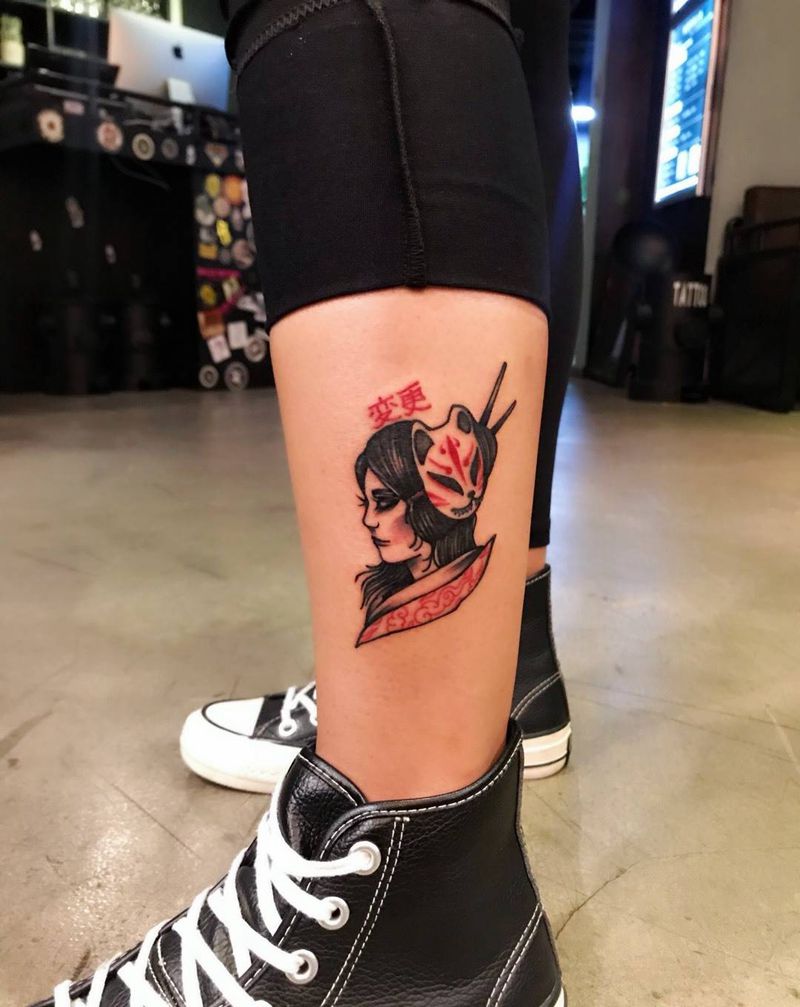 变更纹身图片_腿部Old School纹身图案