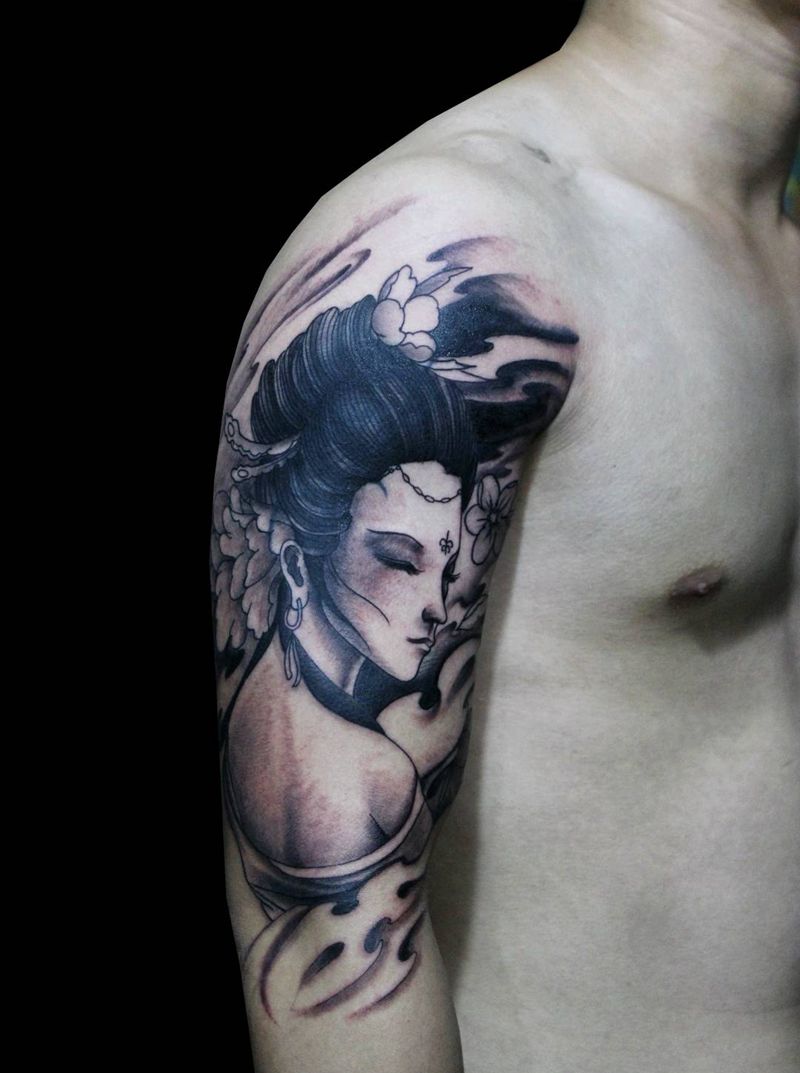 艺妓纹身图片_手臂腿部新传统艺妓纹身图案