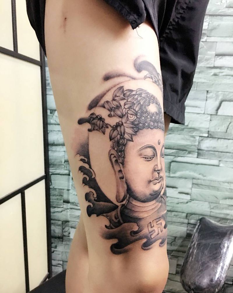 佛陀纹身图片_成品腿部传统宗教纹身图案