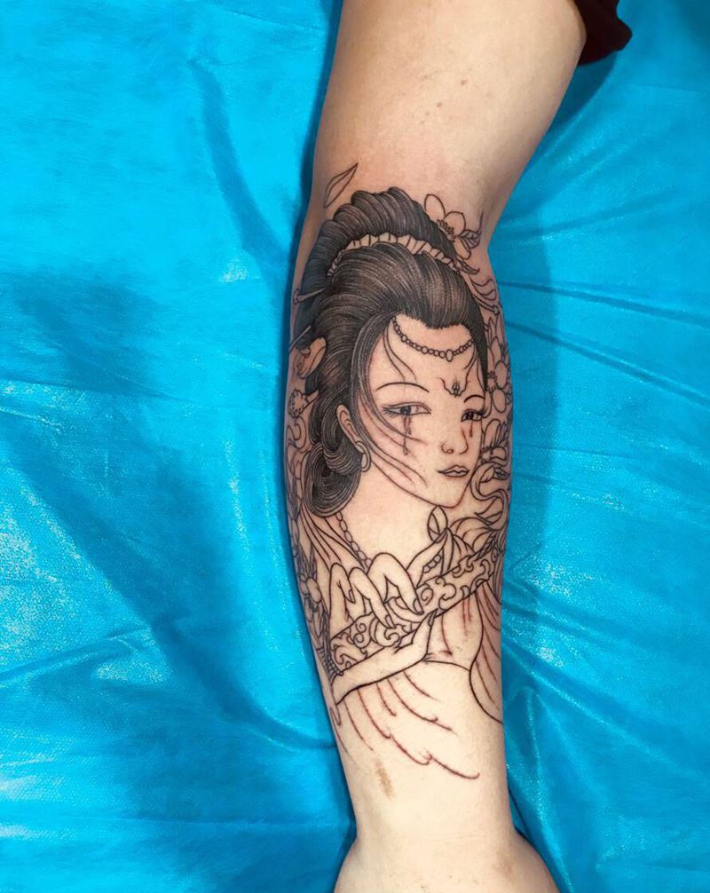 以妓线条纹身图片_手臂纹身图案